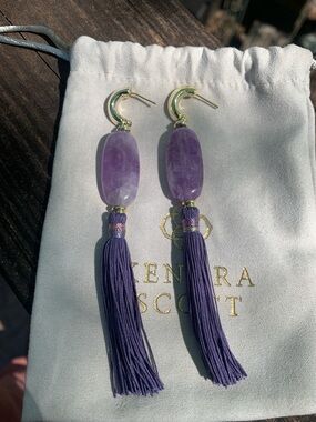 Kendra Scott Insley Amethyst Stone with Purple Tassel Drop Earrings